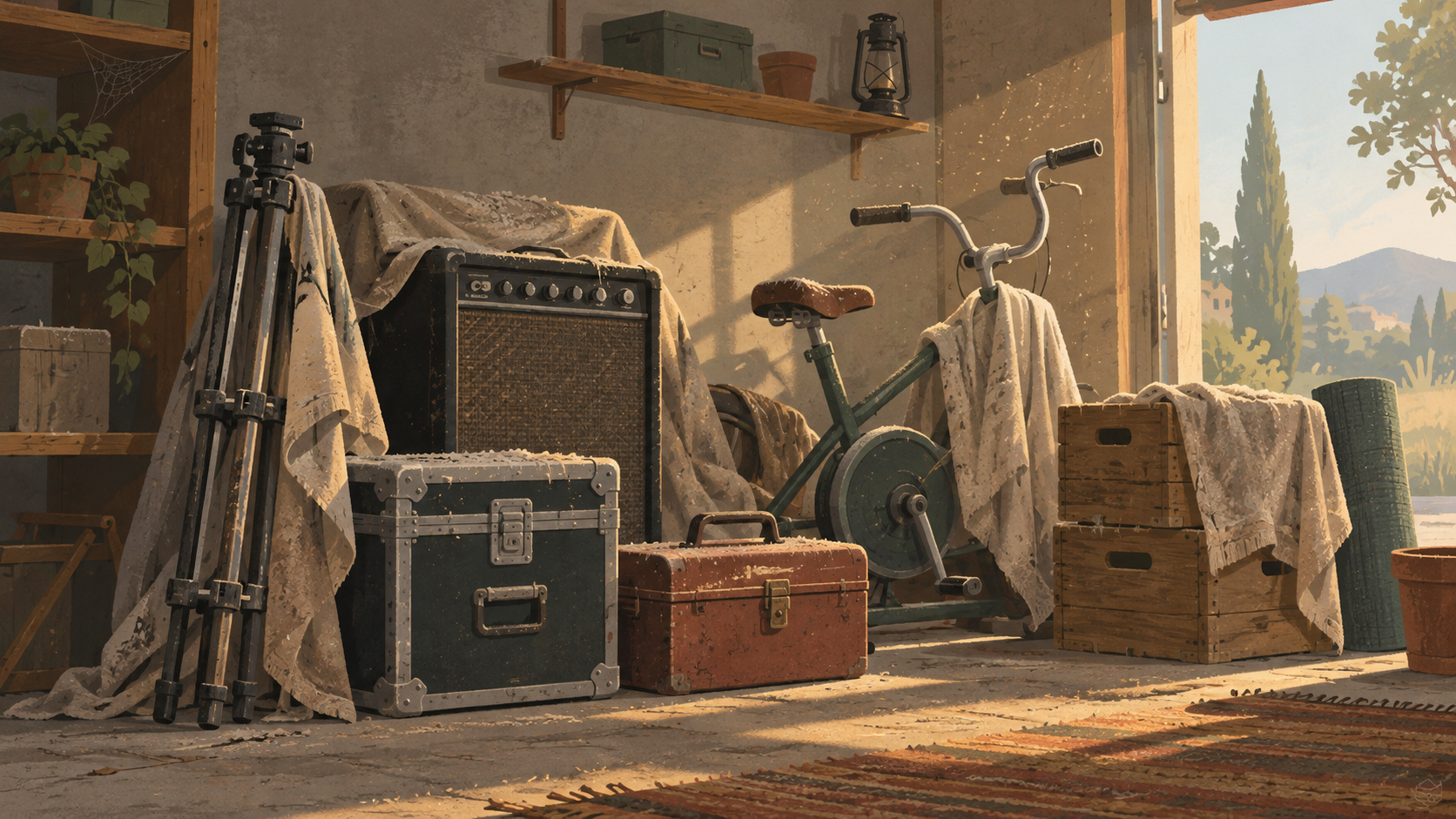 old equipment being covered in dust